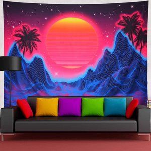 Psychedelic Mountain Abstract Wave Tapestry